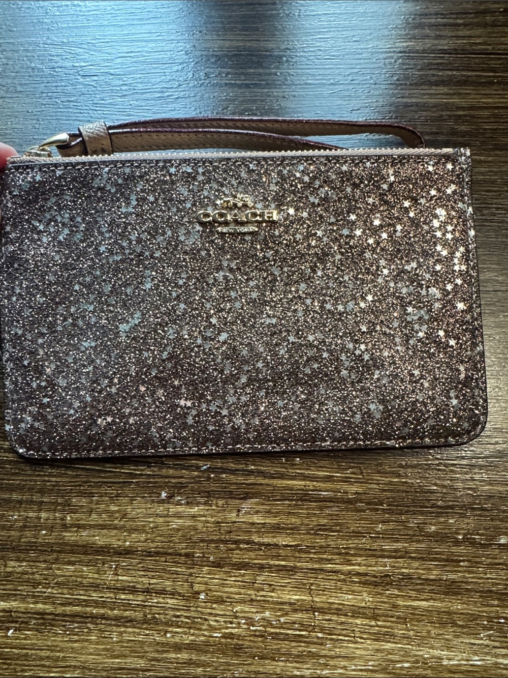 Coach Glitter Star Wristlet - Dark Brown Sparkle